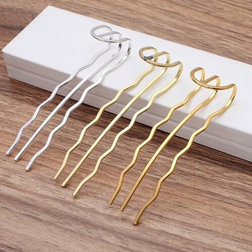 5pcs 100mm Metal Brass Hair Fork Gold Silver Plated Hair Pins Blank Setting DIY Headwear Accessories For Jewelry Making