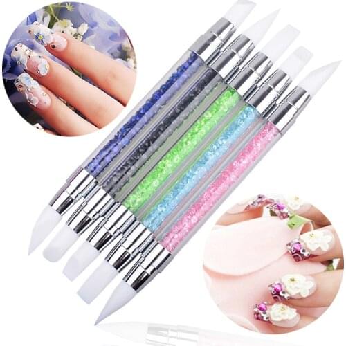 Silicone Nail Art Dotting Pen Brush Carving Painting Pencil Nail Tips Uv Gel Polish Dual-Head Mirror Powder Manicure Picker Tool