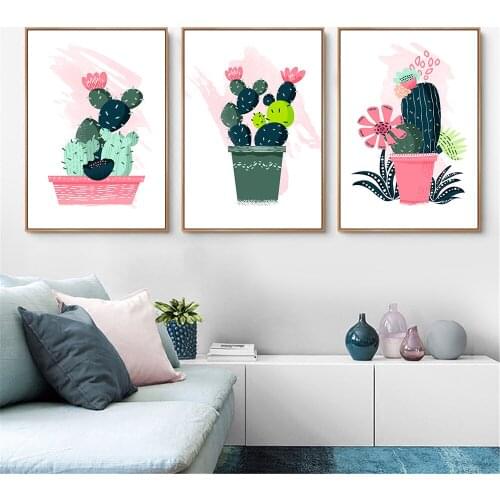 Nordic Style Green Plant Cactus Flower Poster Print Minimalist Art Canvas Painting Living Room Home Decor Wall Pictures