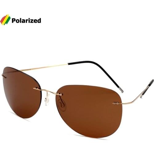 JackJad Ultralight Titanium Rimless Pilot Style Polarized Sunglasses Brown Men Driving Brand Design Sun Glasses Oculos De Sol
