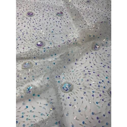 Tulle Mesh Lace Fabrics J-366812 High Quality African Lace Fabric with beads Nigerian French Mesh Net Lace for Party Wedding