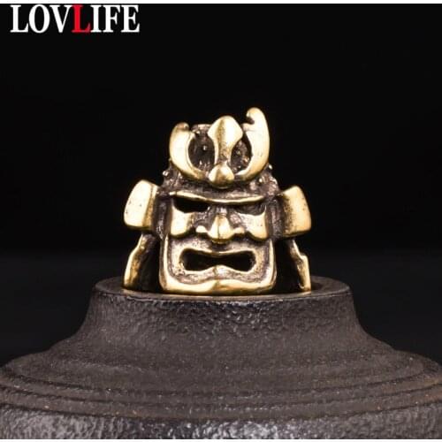 Japanese Samurai Helmet Mask Knife Beads Keychain Pendants Trinkets Vintage Brass Paracord Umbrella Rope DIY Hanging Accessories