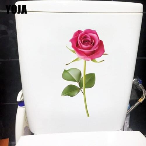 YOJA 13.4×24.6CM Pink Rose Flower Branch Living Room Wall Stickers Romantic Toilet WC Decoration T1-2978