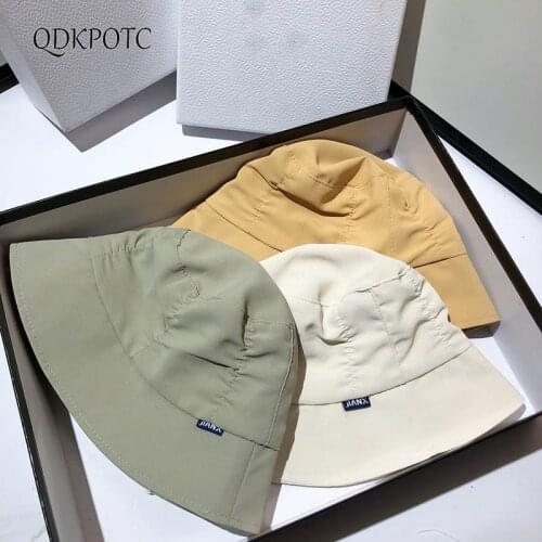 2021 Summer Autumn Hat New Women Chiffon Folds Bucket Hats Fashion Casual Korean Version Small Fresh Sun Protection Cap QDKPOTC