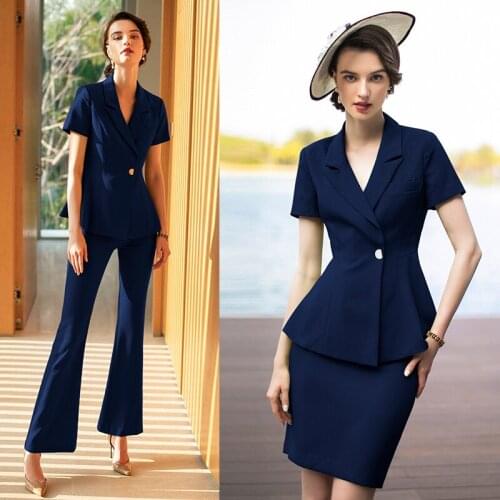 Women s office suits set professional female business lady suit plus size dark navy blazer pant designer tailor 2019 free ship