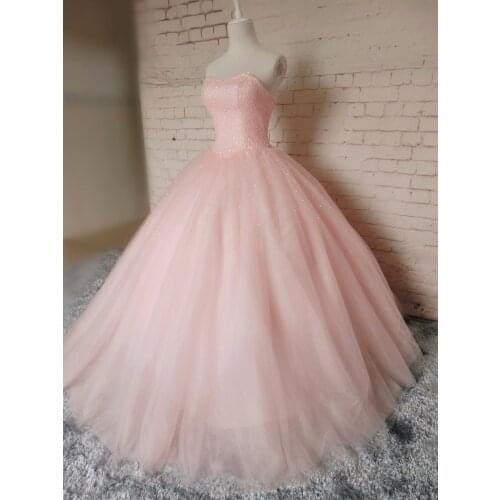ANGELSBRIDEP Strapless Pink Ball Gown Quinceanera Dresses Vestidos De 15 Anos Fashion Beading Formal Cinderella Party Gowns Hot