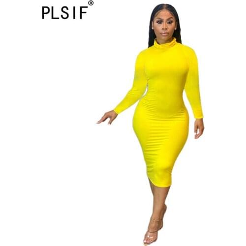 New fashion o neck long sleeve simple pure color dress female autumn sexy bodycon bandage dress vestidos