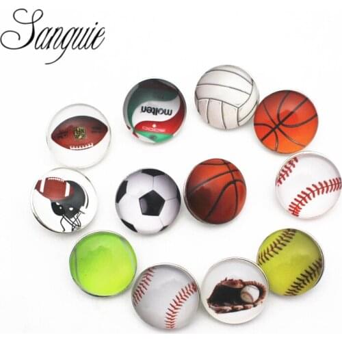 10pcs/lot football basketball baseball crystal Charms button 18mm glass Snap Buttons Fit DIY Bracelets necklace Buttons Jewelry