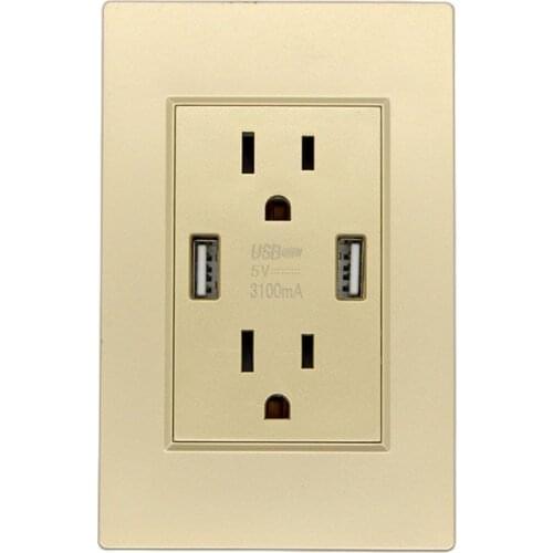 10PCS US Standard Electronic Wall Socket With Dual USB,15A 5V3.1A Fast Charger Socket Flame Retardant PC Panel Socket Wholesale