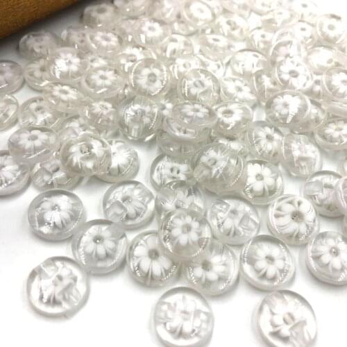 100pc Lots 14mm white color flower Plastic Buttons sewing/appliques/craft PT207