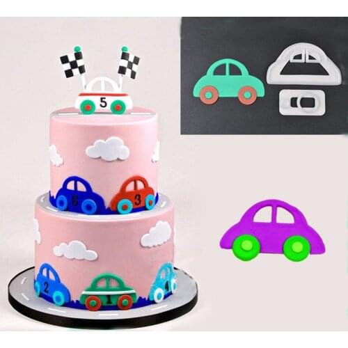 2Pcs 3D Small Car Shape Plastic Fondant Cutter Cookie Cutter Cake Mold Sugarcraft Mold Decorating Tools