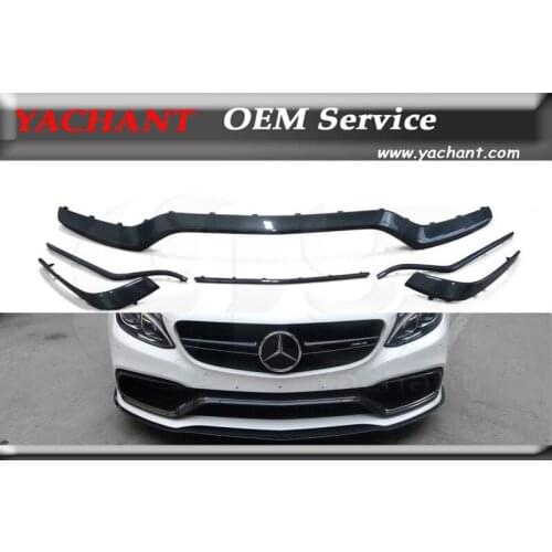 Car-Styling Carbon Fiber Front Lip & Canards 4Pcs Fit For 2015-2016 MB W205 C63 OEM Front Bumper Middle Insert Garnish Kit