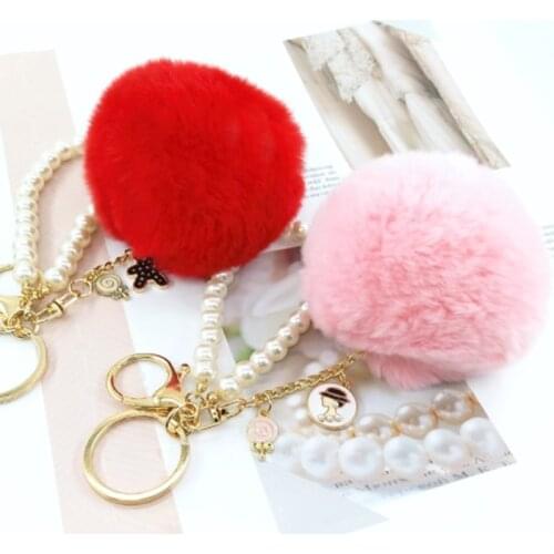 6 Colors Fluffy Key Ring Accessories Cute Plush Key Chain Rabbit Fur Ball For Car Key Ring Car Keychain Bag Pendant