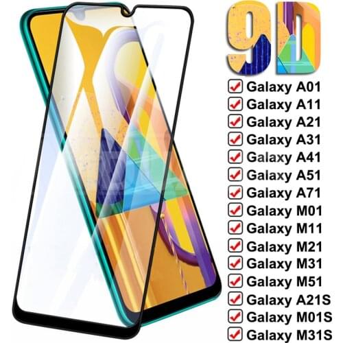 9D Tempered Glass For Samsung Galaxy A01 A11 A21 A31 A41 A51 A71 M01 M11 M21 M31 M51 A10 A30 Screen Protector Protective Glass