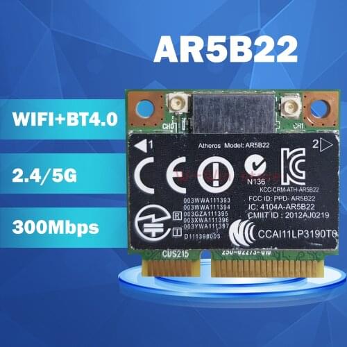 Atheros AR9462 AR5B22 WB222 Half Mini PCIe Wireless 300M+BT4.0 Card SPS:676786-001 For hp 2170p 4340s 4441s laptop