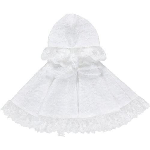 White Baby Girls Hooded Cardigan Self Tie Cloak Coat Hoodie Princess Mantle Flower Girl Embroidered Lace Cape Cloak for Wedding