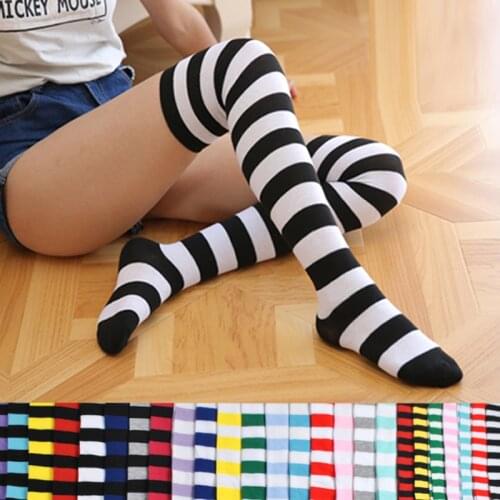 Sexy Women Girls Over Knee Long Stripe Printed Thigh High Striped Cotton Socks 12 Colors Sweet Cute Plus Size Overknee Socks