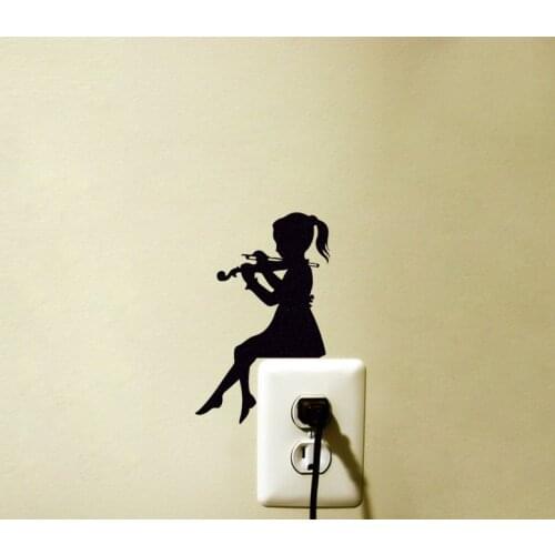 Home Wall Decal A Cute Girl Is Playing Violin Silhouette Sticker For Switch Laptop Window Decals Vinyl Wall Decors S-874