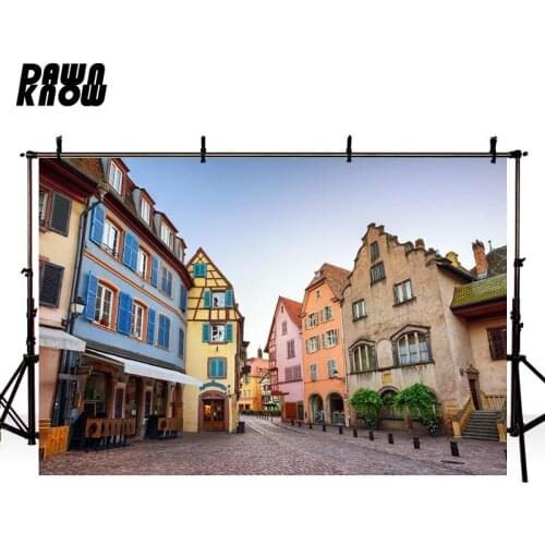 DAWNKNOW Street View Photography Background Building Townlet Wedding Photo Studio Children Photographic Backdrop lv1526