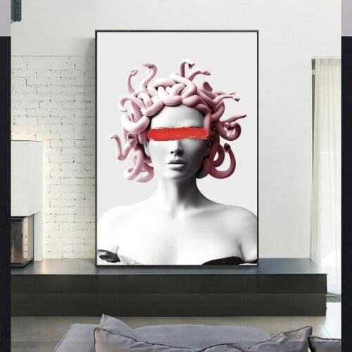 Graffiti Wall Art Vaporwave Sculpture Of Medusa Canvas Posters Abstract Cover Face of Medusa Paintings On the Wall Art Pictures