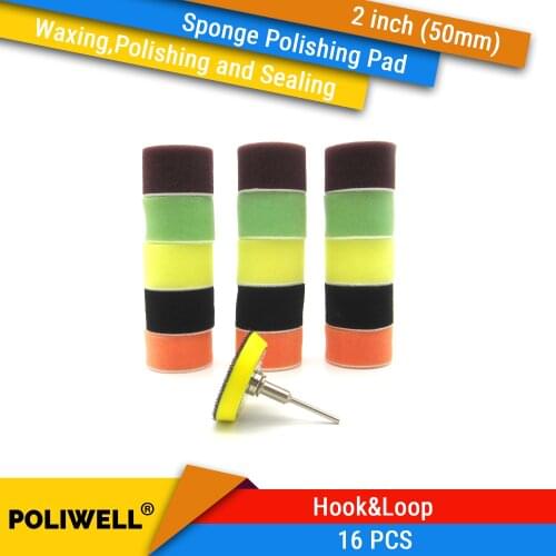 16PCS 2 inch 50mm Sponge Polishing Pad and Back-up Sanding Pad 3mm Shank M6 Thread for Car Surface Waxing and Polishing