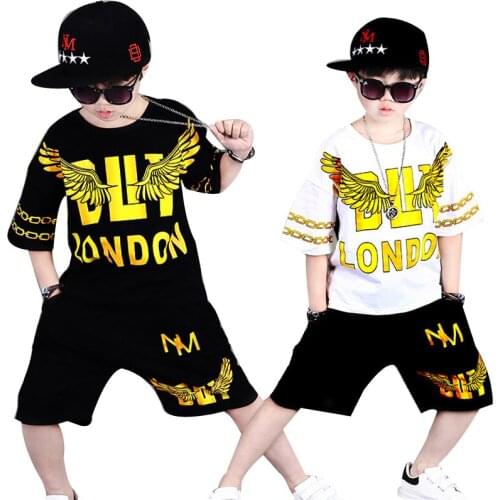 New Children Boys Jazz Dance Costume Set letter Tops+Pants 2 Pieces Set Hip Hop Street Dancing Clothes For Kids Casual Outfit