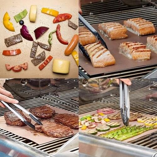 Grill Mat 100% Non-stick BBQ Grill & Baking Mats Gold and Black 13in*15.7in Works on Gas, Charcoal, Electric Grill and More
