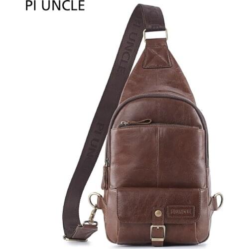 2020 new leather mens chest bag large capacity messenger bag mens waterproof and scratch proof Single Shoulder Messenger Bag