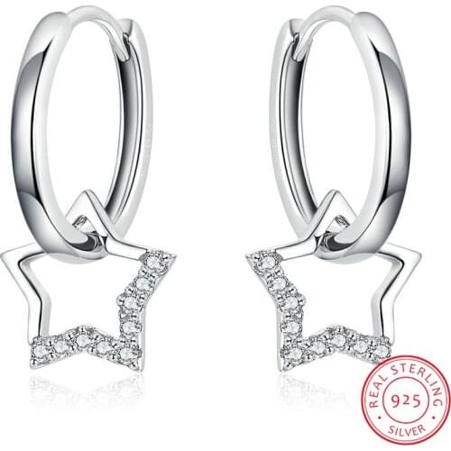 LEKANI Statement Wedding Jewelry Clear CZ Earrings with Star Charm Women Genuine 925 Sterling Silver Fine Jewelry BSE276
