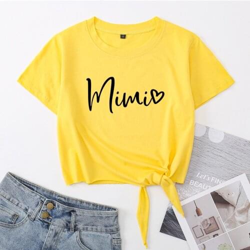 Grandma Best Mimi Shirt Gift Crop Top Womens Summer Short-sleeve Print Cotton T-shirt Cropped Tops Graphic Tee with Front Knot