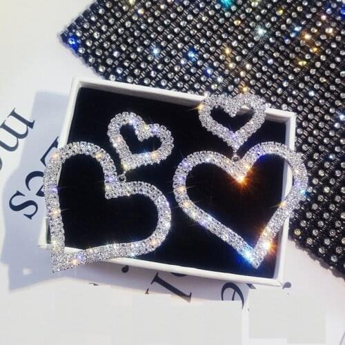 Small Big Heart Drop Earrings For Women Shinning Rhinestone Femme Bijoux Cute Gifts