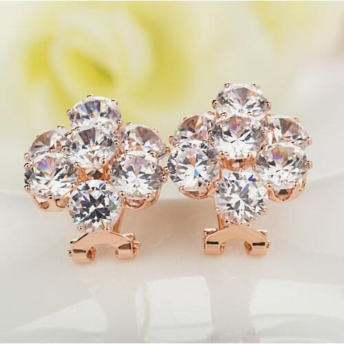 MANXIUNI Brand Luxury Trendy Flower Statement Push-back Stud Earrings for Women & Girls with Zircon Stone Crystal Bijouteri