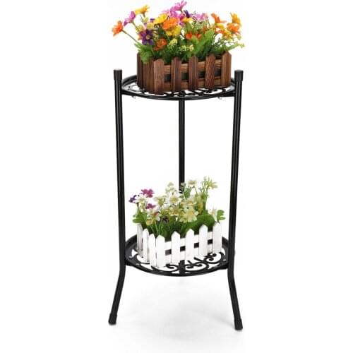 Metal Plant 2 Tier Stand Shelf Black/White Elegant Display Garden Balcony Flower Pot Shelf Rack Holder Home Indoor Decor