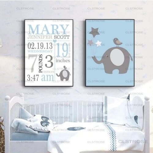 Cartoon poster can be customized baby name birth date weight star blue personalized kindergarten decoration new baby gift canvas