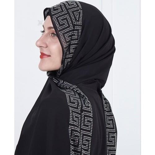 Factory direct T002 Muslim chiffon hot drill scarf quality scarf ladies scarf 90X180