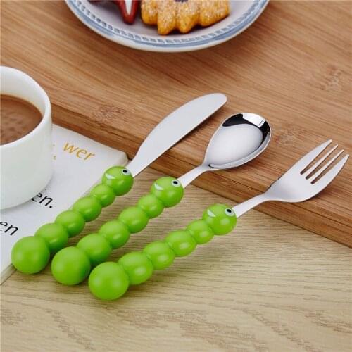Soup Scoop Dinner Fork Knives Cutlery Set Cartoon Insects Children Food Dinner Flatware Kids Creative Child Tableware 3pcs/Set