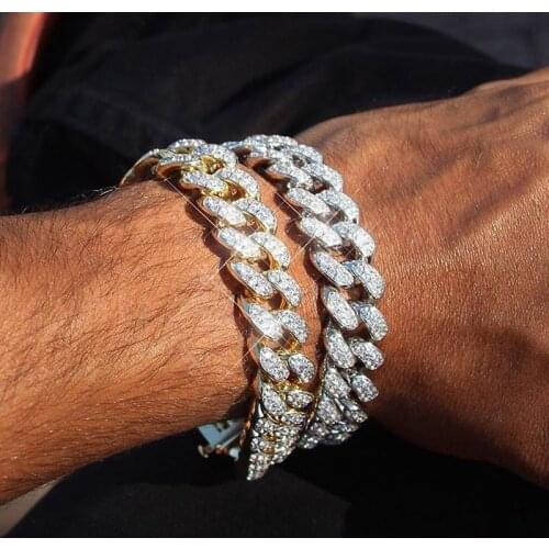 Big Heavy 16mm Width Mens Hip-hop Bracelets Hand Jewelry Paved with Shinning Cubic Zircon Chain Rock Bracelets Chains 19cm 21cm