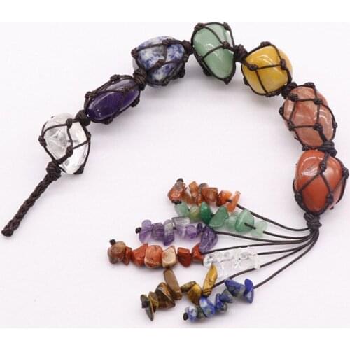 New Irregular healing crystals 7 colors polished stone home ornaments yoga chakra car decoration seven chakras pendant