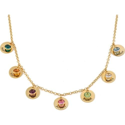 Mom Personalized Charms Necklace with Birthstone Crystals in 18K Gold Plating Multi-Name Family Pendant Jewelry Mother Day Gift