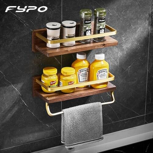 Fypo Black Walnut Bathroom Shelf,Gold Bathroom Corner Shelves Cosmetic Storage Rack Wall-mounted Towel Rack Kitchen Accessories