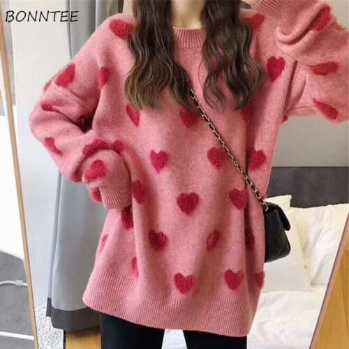 Pullovers Women O-neck Long Sleeve Loose Printed Sweaters Sweet Korean Style Warm Tops Harajuku Students Leisure Spring Femme