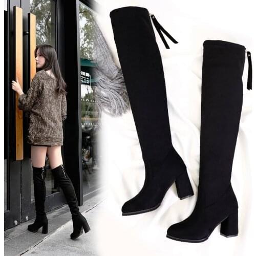 2020 winter new ladies fashion comfortable plus cotton warm boots women casual sexy Flock Zip black high heel boots mujer c96