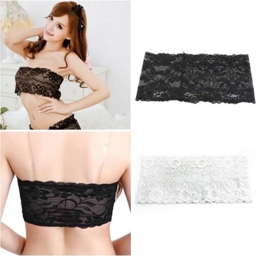 Sexy Lady Lace Stretch Boob Tube Top Cropped Women Girls Soft Strapless Bandeau Bra Floral New Hot