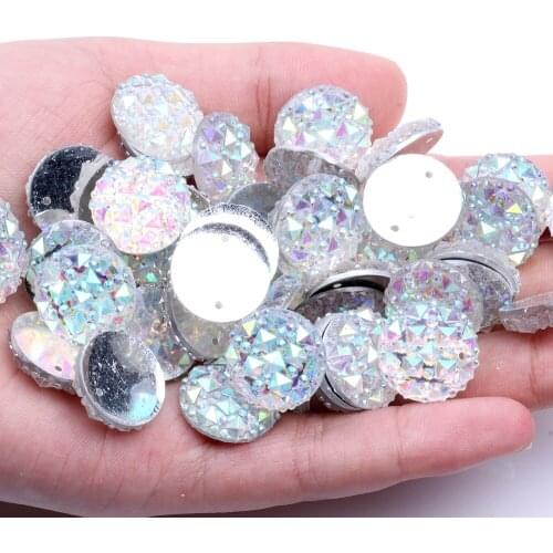 Resin Flatback Rhinestone 16mm 100pcs AB Colors With 2 Holes DIY Crafts Jewelry Making Sew On Wedding Garment Shoes Decorations