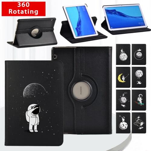 360 Rotating Tablet Case for Huawei MediaPad T3 10 9.6"/T5 10 10.1" Durable Astronaut Series Leather Stand Cover Case + Stylus
