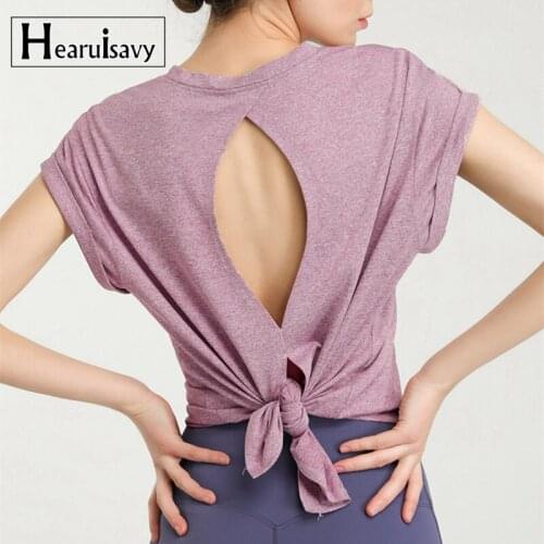 Summer Back Hollow Out Yoga Shirts Women Quick-Dry Short Sleeved Breathable Running Exercise T-Shirt Loose Fitness Sports Top