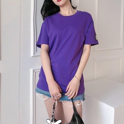 Women Short Sleeve T-shirt Black Beige Purple Tee Letter Embroidery 2021 New Spring Summer Casual Cotton O Neck Tops