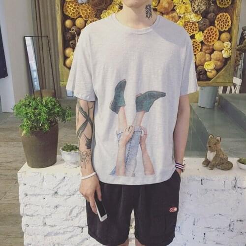 S-3XL 2018 Gustless summer personality male fashion print t-shirt casual short-sleeve top fresh t Literary young men clothing