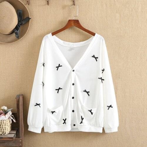Plus Size Women Clothing High Quality Knitted Cotton Thin V-Neck Three-Dimensional Bow Ribbon Decoration For Summer Coat