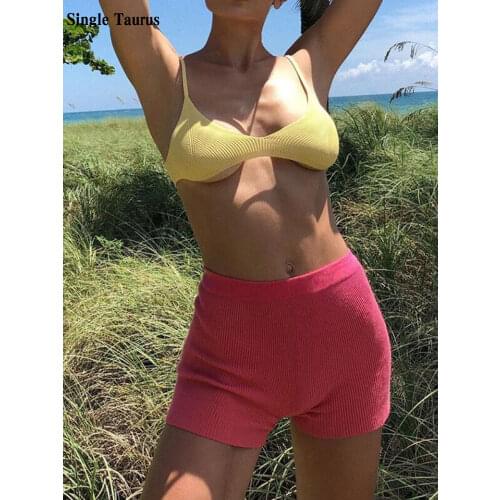 2021 Summer Female Casual White Knitted Shorts Fashion Streetwear Skinny Slim Bodycon Mini Shorts Tight Woman Clothing